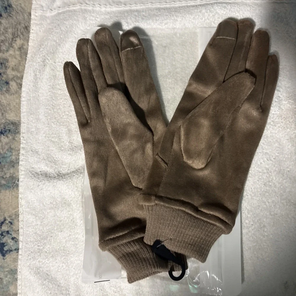 Women's Microsuede Gloves New Dark Khaki Very Soft And Warm New Sz L